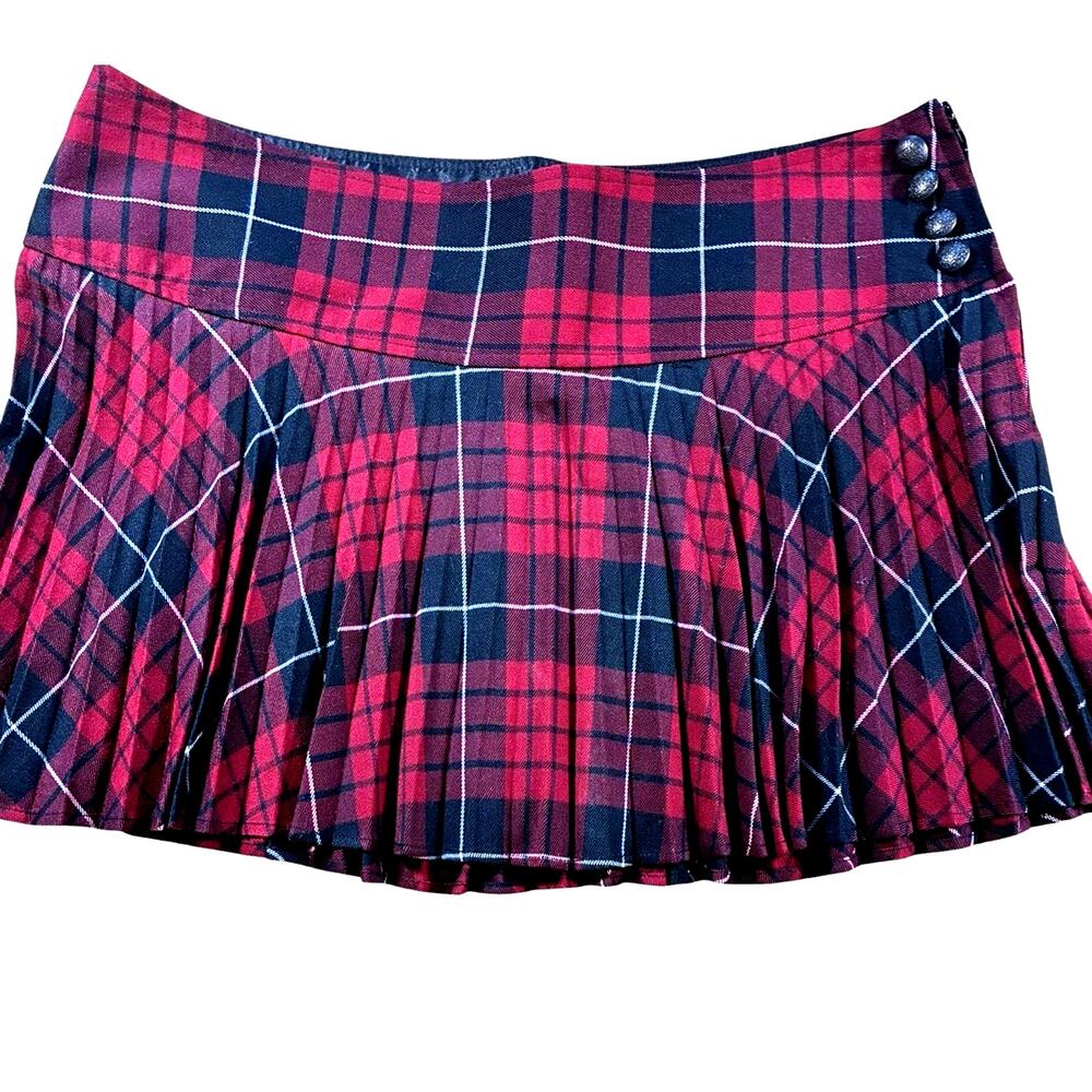 Y2K Charlotte Russe Micro Mini Pleated Skirt M Red Plaid Preppy Grunge Goth Prep
